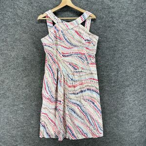 Zoda Dress Women 14 White Striped Sheath Midi Zipper Sleeveless V-Neck Cotton